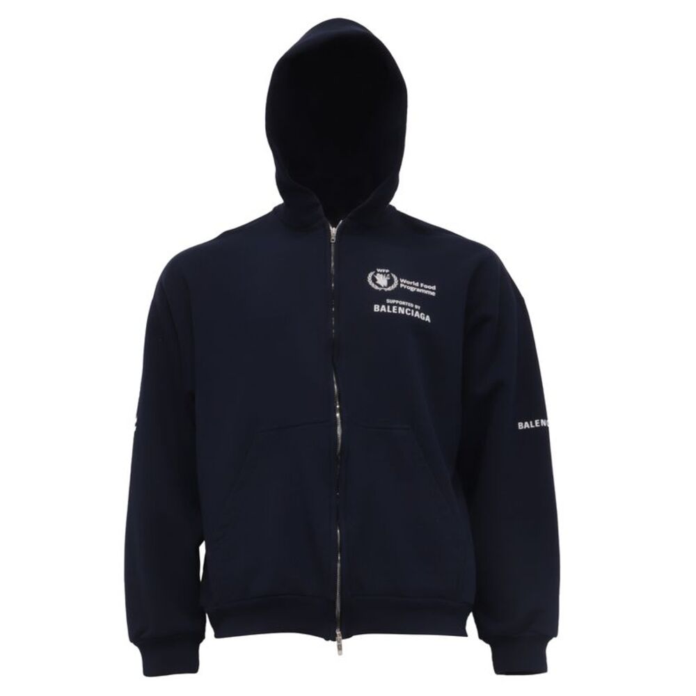 Balenciaga WFP Regular Zip-Up Hoodie in Navy Cotton